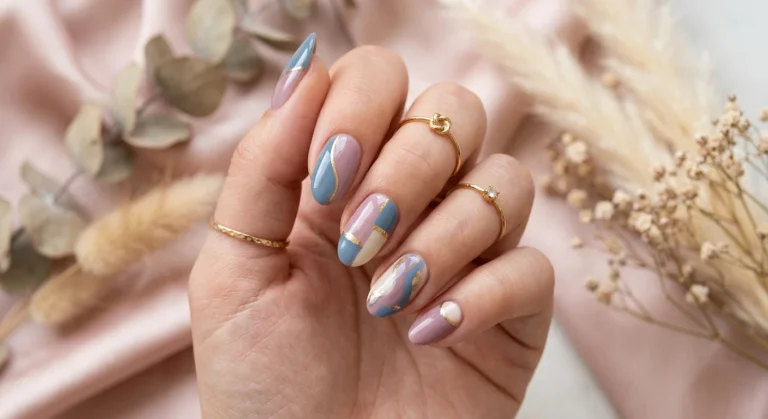 Aesthetic Nails in Dusty Blue and Mauve