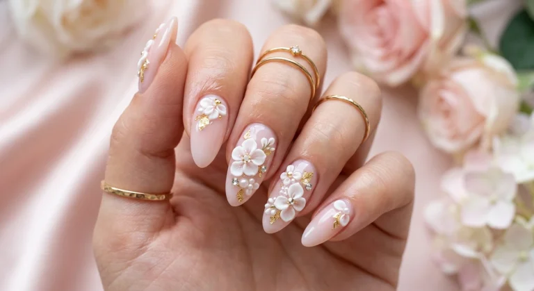 Aesthetic Nails With 3d Floral Embellishments