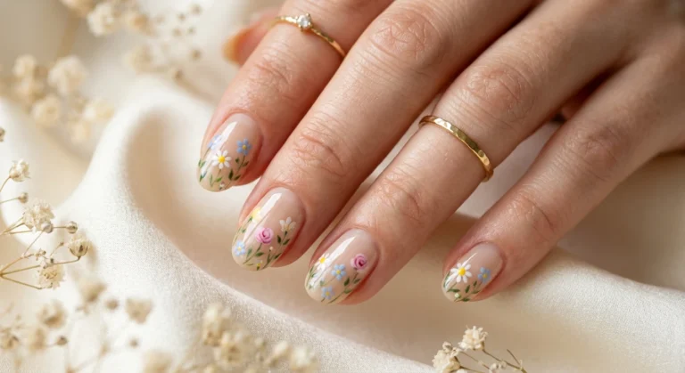 Aesthetic Nails With Micro Floral Details