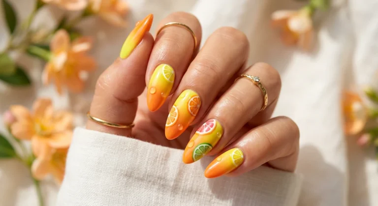 Citrus Summer Nails in Lemon and Orange Shades