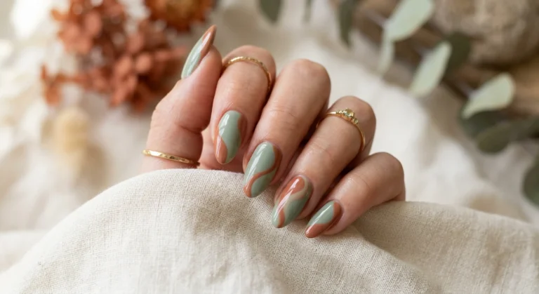 Earthy Spring Nails in Sage and Terracotta