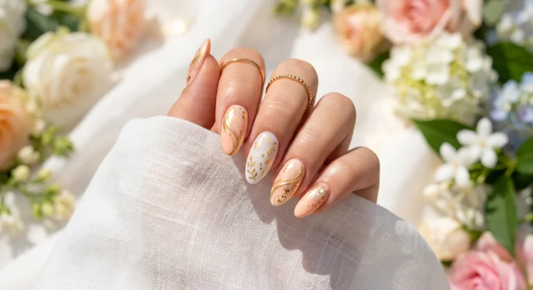 Gold Accent Summer Nails That Catch the Sun