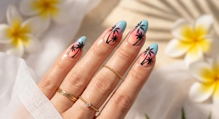 Palm Tree Nail Art for Tropical Getaway Mood