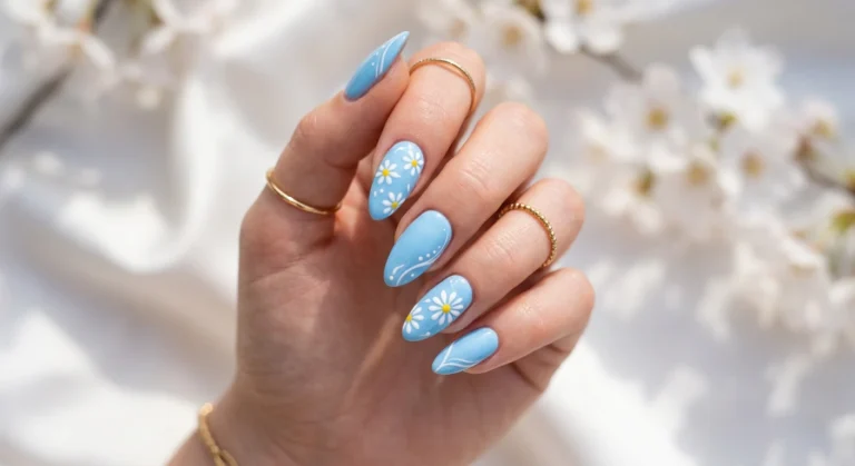 Sky Blue Spring Nails That Pop With White