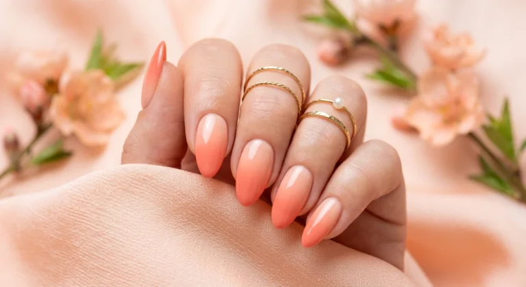 Spring Nails in Soft Coral and Peach Tones