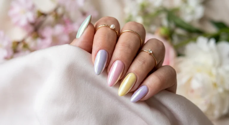 Spring Nails With Chrome Finishes in Pastels