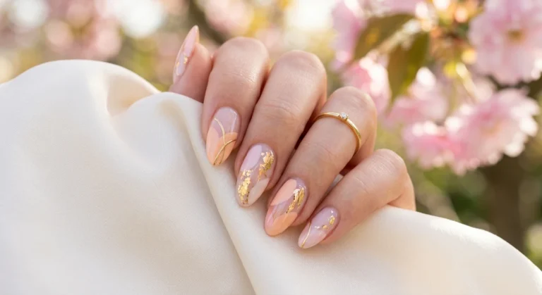 Spring Nails With Gold Accents and Negative Space
